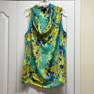 Lane Bryant Turquoise Yellow Blue Floral Cowl Neck Sleeveless Blouse
